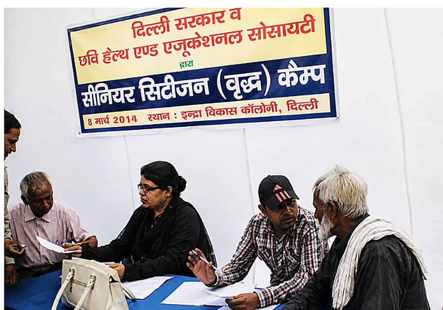 CHES registration desk at a senior citizens health camp in Indira Vikas Colony